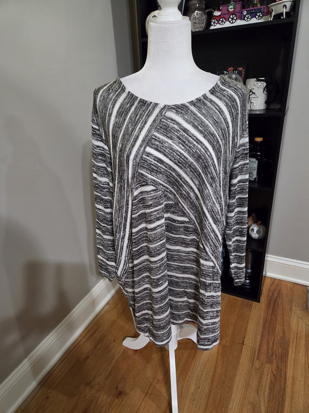 Cato Black and White Striped Long Sleeve Tunic